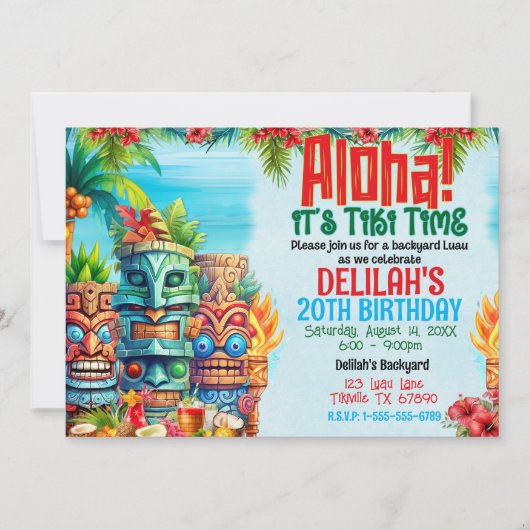 Invitation Aloha Luau Tiki fête d'anniversaire (Devant)