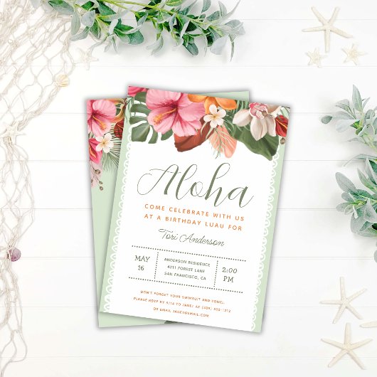 Invitation Aloha Luau Tropical Chic Anniversaire