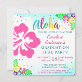 Invitation Aloha Luau Tropical Hibiscus Carré Graduation (Devant)
