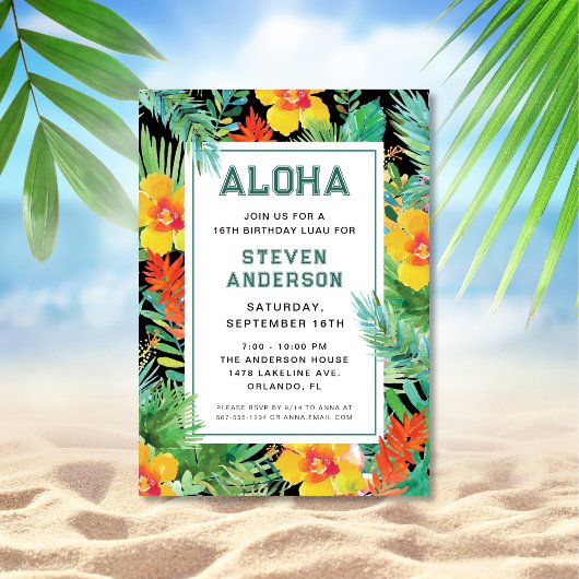 Invitation Aloha moderne Tropical Luau Anniversaire