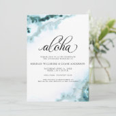 Invitation Aloha moderne Turquoise aquarelle Moss Agate (Debout devant)