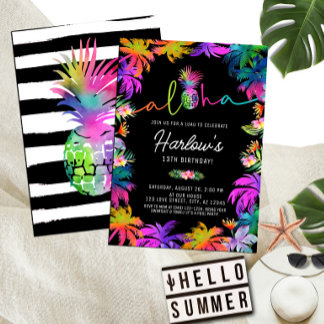 Invitation Aloha Neon Tropical Luau Été Amusants Anniversaire