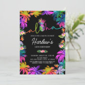 Invitation Aloha Neon Tropical Luau Été Amusants Anniversaire (Debout devant)