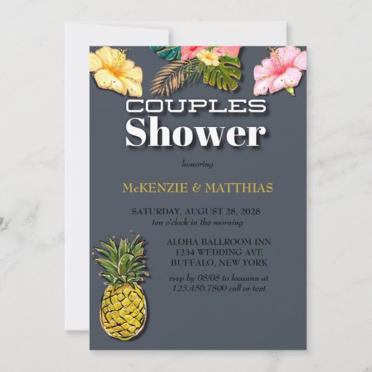 Invitation Aloha Parties scintillant Couples Douche (Devant)