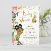 Invitation Aloha Pineapple Afrique Afro Girl Baby shower (Debout devant)