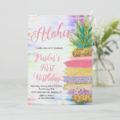 Invitation Aloha Pink Gold Rainbow Anniversaire (Debout devant)