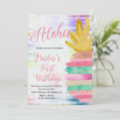 Invitation Aloha Pink Gold Rainbow Anniversaire (Debout devant)