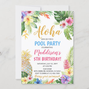 Invitation Aloha Pool Party Tropical Anniversaire de l'ananas