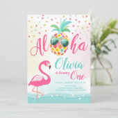 Invitation Aloha rose d'invitation d'anniversaire de Flamant (Debout devant)