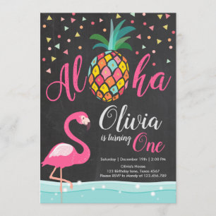 Invitation Aloha rose d'invitation d'anniversaire de Flamant
