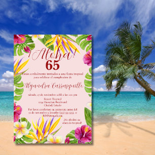 Invitation Aloha rose espagnol élégant 65ème anniversaire