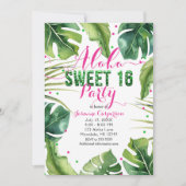 Invitation ALOHA SUCRÉ 16 Seize Feuilles Tropicales Rose Vert (Devant)