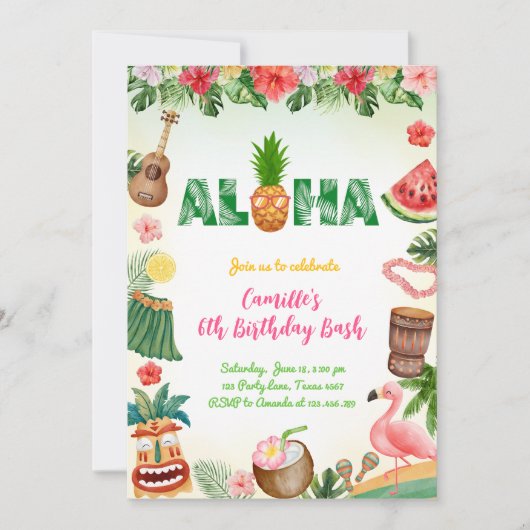 Invitation Aloha Summer Girl Anniversaire (Devant)