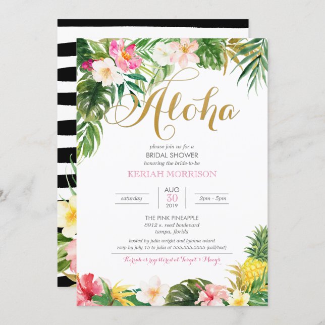 Invitation Aloha Summer Tropical ou Luau Fête des mariées (Devant / Derrière)