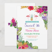 Invitation Aloha Sweet 16 Flamant rose de fête d'anniversaire (Devant / Derrière)