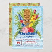 Invitation Aloha Tiki Totem Ukulele Anniversaire Fête Invitat (Devant / Derrière)