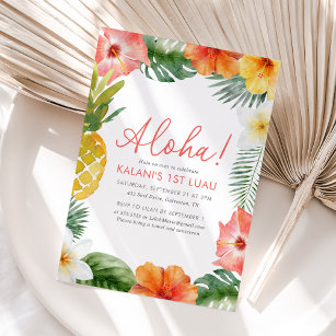Invitation Aloha Tropical 1er Luau Floral Anniversaire