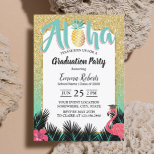 Invitation Aloha Tropical Ananas Parties scintillant Or Gradu