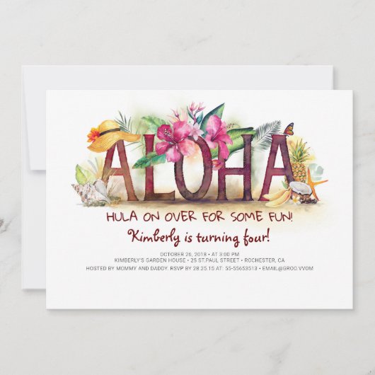 Invitation Aloha Tropical Beach Anniversaire d'ananas (Devant)