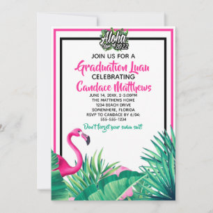 Invitation Aloha Tropical Flamant rose Graduation Luau 2022