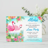 Invitation Aloha Tropical Flamant rose Graduation Luau Party (Debout devant)