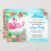 Invitation Aloha Tropical Flamant rose Luau Anniversaire (Devant / Derrière)