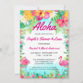 Invitation Aloha Tropical Flamant rose Luau Couple Douche (Devant)