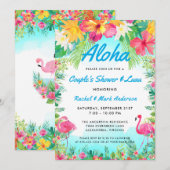 Invitation Aloha Tropical Flamant rose Luau Couple Douche (Devant / Derrière)