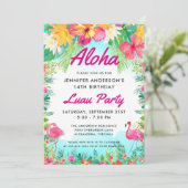 Invitation Aloha Tropical Flamant rose Luau Fête Anniversaire (Debout devant)