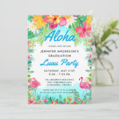 Invitation Aloha Tropical Flamant rose Luau Party Graduation  (Debout devant)