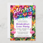 Invitation Aloha Tropical Flamingo Graduation Luau Party (Devant)