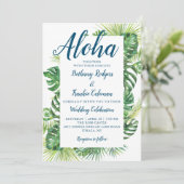 Invitation Aloha Tropical Greenery Blue Beach Mariage (Debout devant)