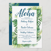 Invitation Aloha Tropical Greenery Blue Beach Mariage (Devant / Derrière)