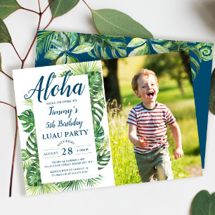 Invitation Aloha Tropical Greenery Luau Photo Anniversaire