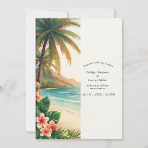 Invitation aloha tropical Hawaï plage mariage côtier Palm