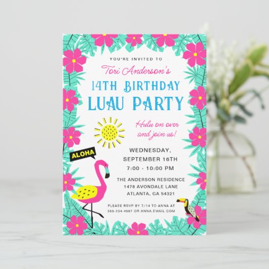 Invitation Aloha Tropical Hawaiian Birthday Luau Party (Debout devant)