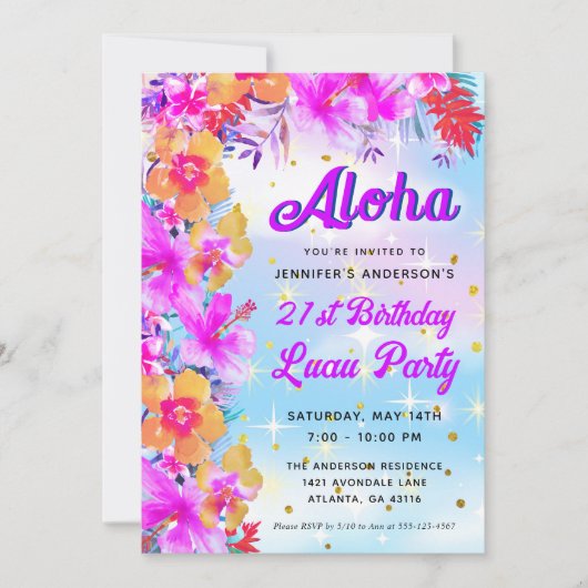 Invitation Aloha Tropical Hawaiian Luau fête d'anniversaire (Devant)
