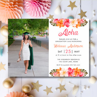 Invitation Aloha Tropical Hibiscus Floral Photo Graduation