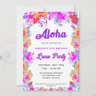 Invitation Aloha Tropical Hibiscus Luau fête d'anniversaire