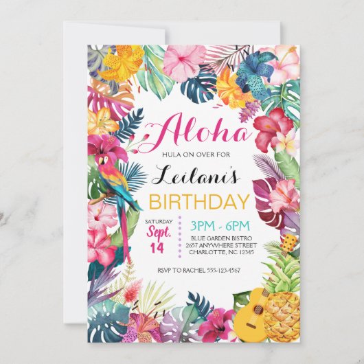 Invitation Aloha Tropical Luau Anniversaire (Devant)