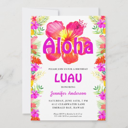 Invitation Aloha Tropical Luau fête d'anniversaire (Devant)