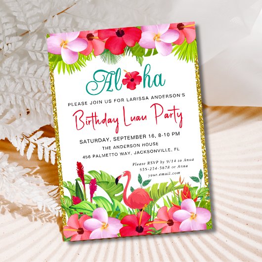Invitation Aloha Tropical Luau Floral Anniversaire
