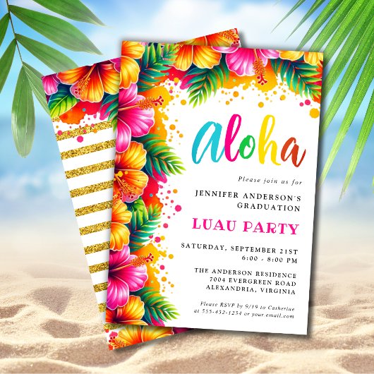 Invitation Aloha Tropical Luau Parties scintillant Graduation