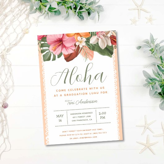 Invitation Aloha Tropical Luau Stylish Graduation Party