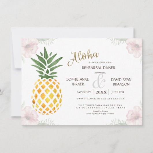 Invitation Aloha Tropical Pineapple Beach REHEARSAL DÎNER (Devant)