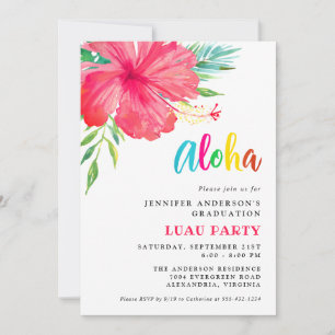 Invitation Aloha Tropical Pink Hibiscus Luau Graduation Party