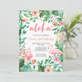 Invitation Aloha Tropical premier anniversaire flamingo luau (Debout devant)