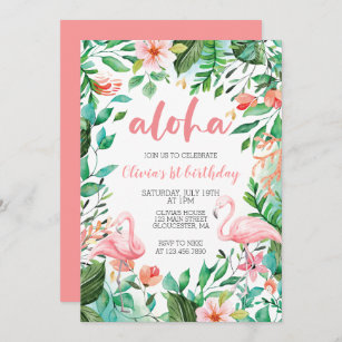 Invitation Aloha Tropical premier anniversaire flamingo luau