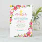 Invitation Aloha Tropical Rose Floral Baby shower d'ananas (Debout devant)