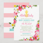 Invitation Aloha Tropical Rose Floral Baby shower d'ananas (Devant / Derrière)